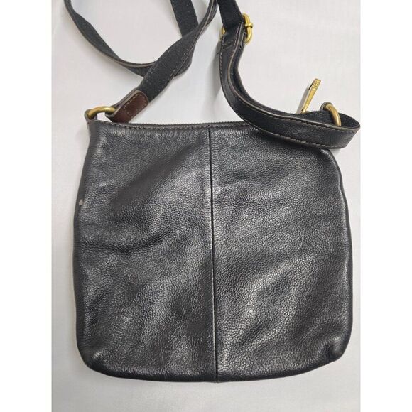 Fossil Black Leather Crossbody Bag With Brass Accents distressing - Picture 2 of 9